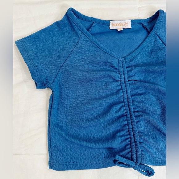 KENSIE GIRL • Girls Blue Short Sleeve Cinch Top NWT 7/8 - Picture 4 of 9